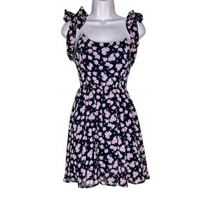 New Floral Off the Shoulders Boho  Mini Dress Black Pink Size S